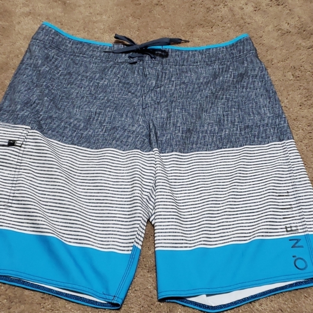O'neil board shorts blue and grey striped light